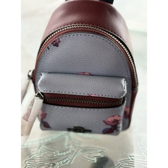 NWT COACH Mini Court Backpack Bag Charm BELL FLOWER PRINT F72955 Steel Blue - Picture 2 of 10